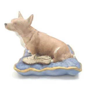 The Welsh Porcelain Company Figurine - Dog with Slipper sat on a Pillow Figure