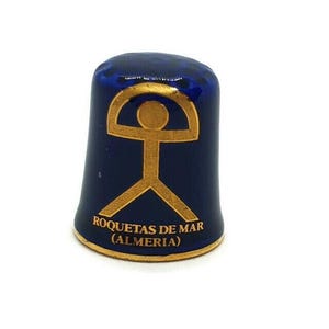 Vintage Roquetas De Mar Blue Thimble: Indalo Man Souvenir