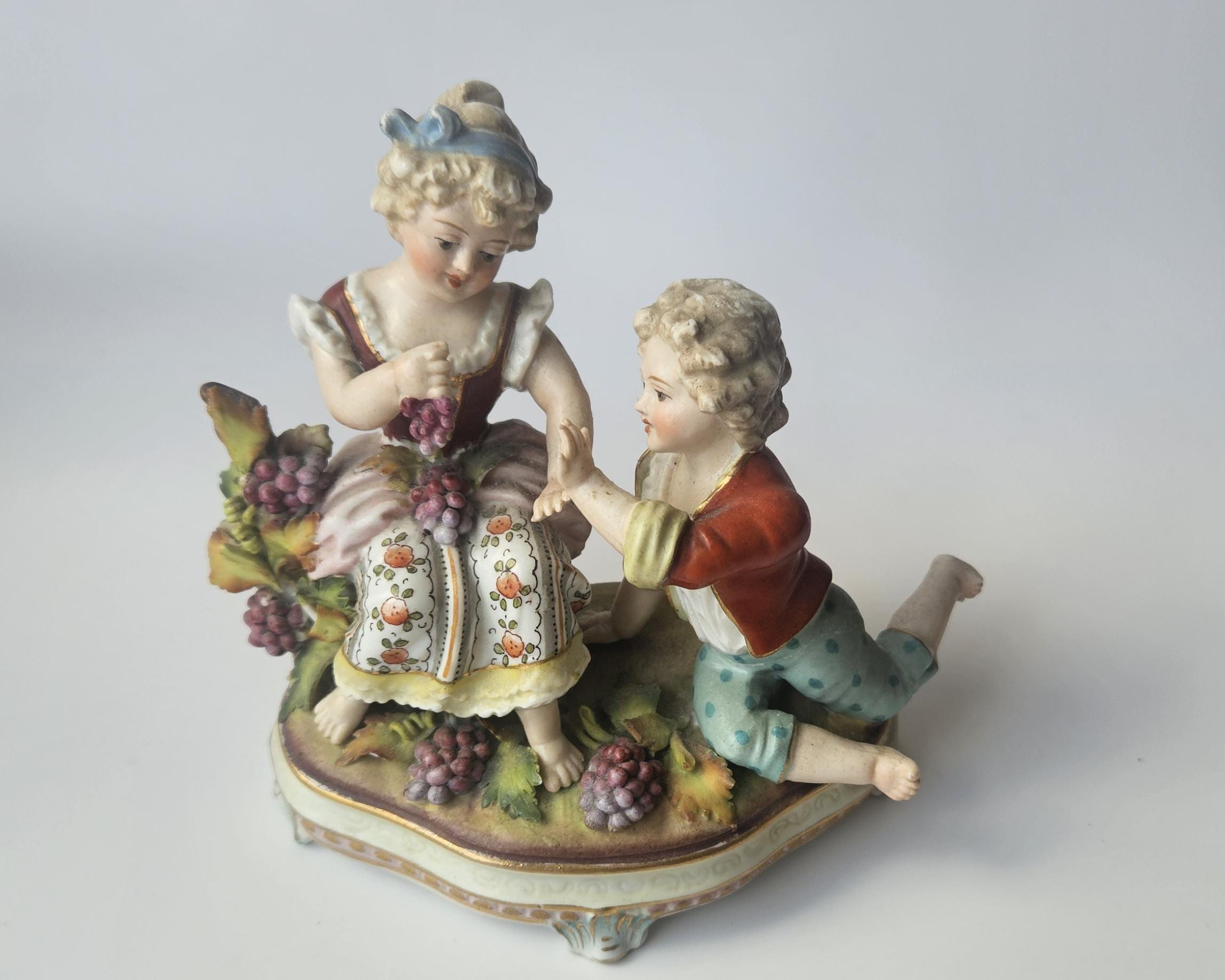 Antique Giesshubel Porcelain Figurine: Courting Couple With Grapes