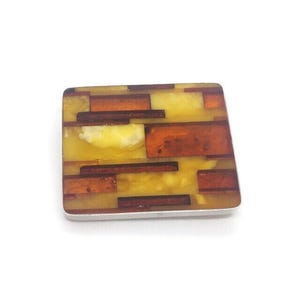 Vintage Sterling Silver Baltick Ambar Brooch: Mid-Century Modernist Inlay (9.2g)