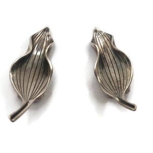 Vintage Anton Michelsen Sterling Silver Modernist Leaf Clip-On Earrings (5.9g)