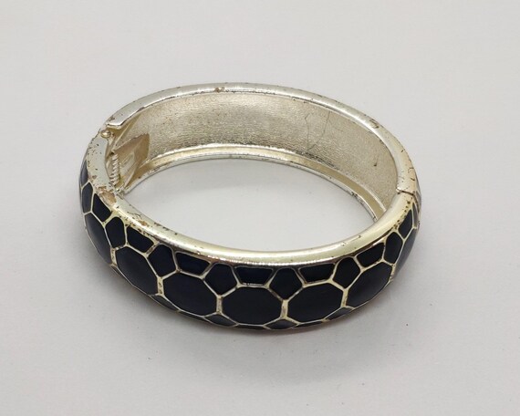 Vintage Black Hexagonal Patterned Silver Toned Ba… - image 7