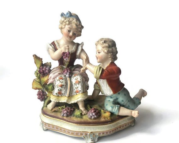 Antique Giesshubel Porcelain Figurine: Courting Couple With Grapes