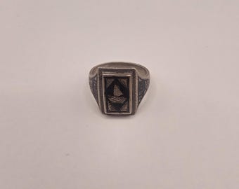 ヴィンテージ第二次世界大戦トレンチアートリング：800シルバー帆船