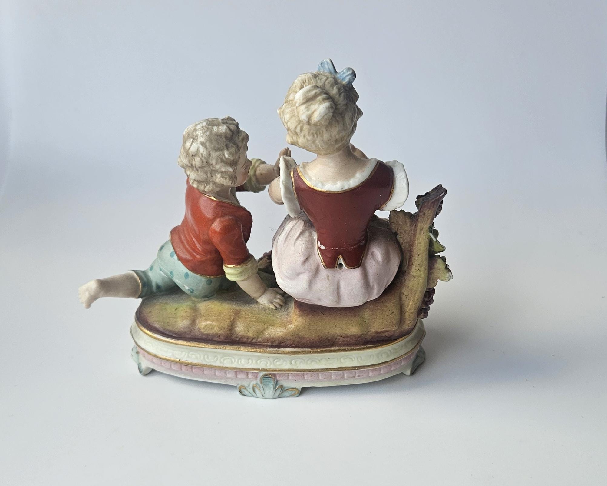 Antique Giesshubel Porcelain Figurine: Courting Couple With Grapes