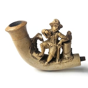 Vintage Meerschaum Pipe Man &#39;Man with Bird&#39; Decoration A/F