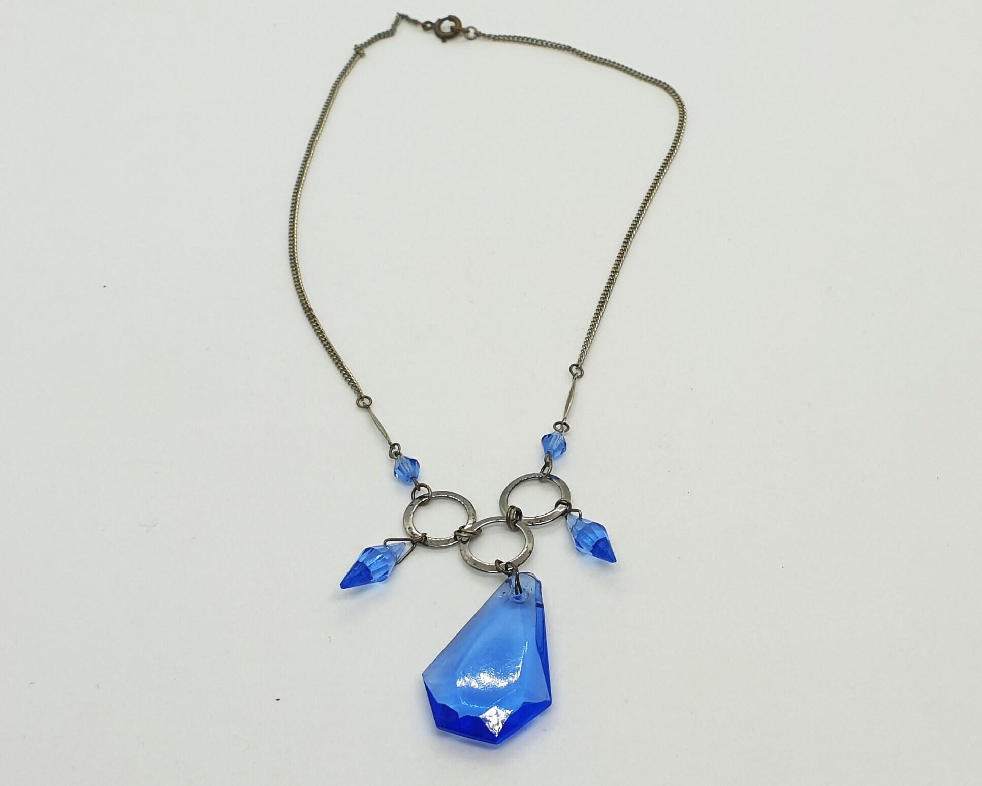 ビンテージ/BIJOUX.M.G/刻印/チェコガラス/ネックレス/ハート/ブルー