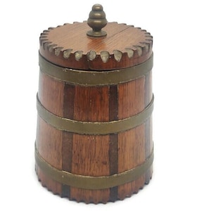 Vintage kleine Metall montiert Holzfass Teedose Keksdose Glas. Oder Wohndekor-Übertopf für Zimmerpflanzen