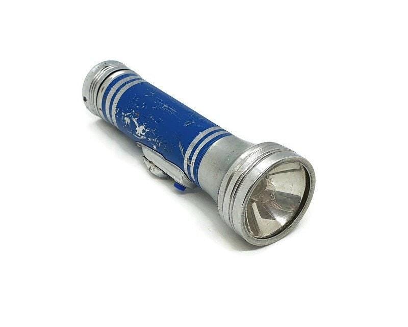 Vintage ROSE Hong Kong 1970s Flashlight Torch, Blue Silver Deco - Etsy