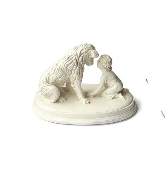 ビクトリア朝時代のパリアン・ビスク磁器の置物：犬を連れた少年