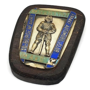 Vintage 1960&#39;s German Car Club Enamel Plaque: Armored Knight Rally Badge