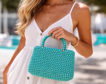 Vintage Italian Beaded  Top Handle Resort Purse