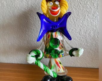 Vtg Midcentury Murano Italy Hand Blown Art Glass Clown 10 inches Large Bow Tie