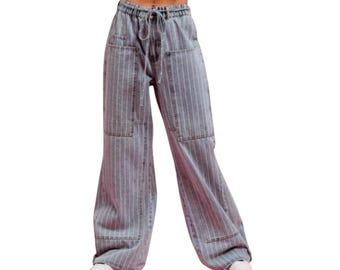 BiBi Pinstripe Wide Leg Y2K Baggy Denim Pants Sz 1X