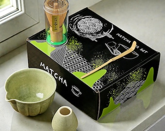 バレンタインデー向け抹茶碗ギフトセット｜緑茶器セット、竹製茶筅