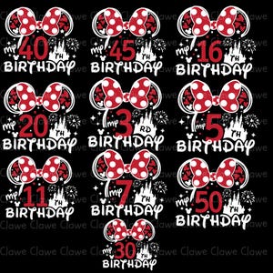 Minnie Mouse Birthday Bundle, 10 White birthday designs, My Birthday Design, Minnie Mouse Birthday, 5th Birthday, 7th Birthday,3rd Birthday