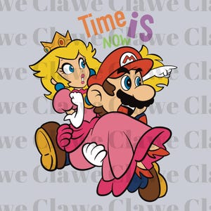 Super Mario & Princess Peach Png,  Mario Princess Time Is Now  PNG, Super Mario clipart, printable mario png, digital mario, Mario Design