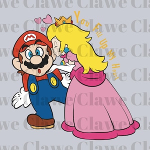 Super Mario & Prinzessin Peach Kiss Png, Mario Prinzessin Du füllst mein Herz PNG, Super Mario Clipart, druckbares Mario png, digitales Mario