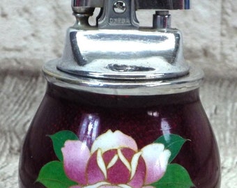 Pigeon Blood Cloisonne Omega Table Lighter Occupied Japan Enamel AS IS Vintage