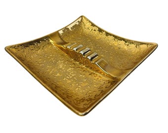 Bel-terr Mcm 22kt Hollywood Regency Weeping Gold Huge Ashtray On Pedestal