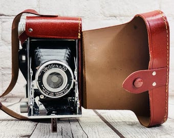 Foldex 20 Folding Camera 98mm Octvar Lens Red Case Vintage Untested AS IS