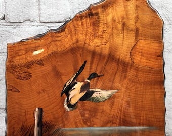Oregon Myrtlewood Duck Wall Art Plaque Hand Painted Signed The Stump Ranch