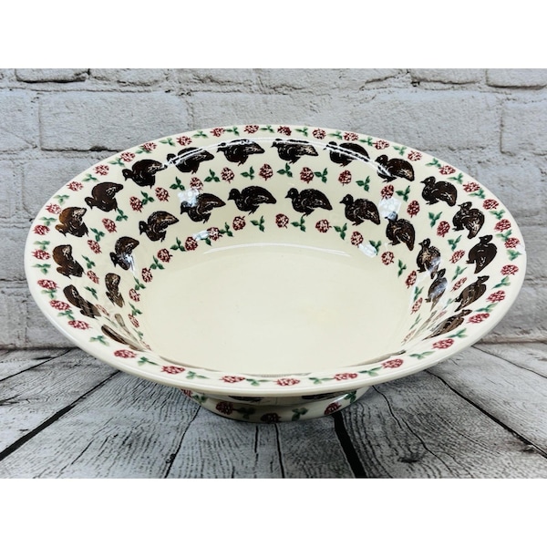 Emma Bridgewater Quail & Strawberry Footed Serving Bowl 13" Rare Early READ