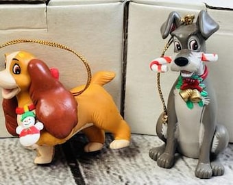 Disney Grolier Christmas Magic Lady & the Tramp Ornament Pair w/ Boxes