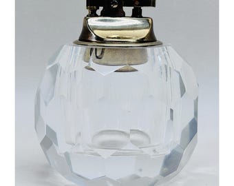 Vintage Cut Crystal Table Lighter Japan Faceted Glass Heavy Mid Century Decor