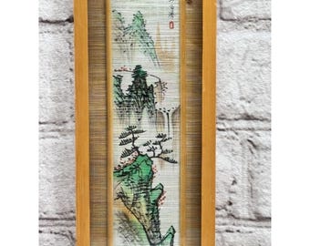 Vintage Chinese Silk Embroidery Bamboo Framed Wall Art Landscape MCM Decor