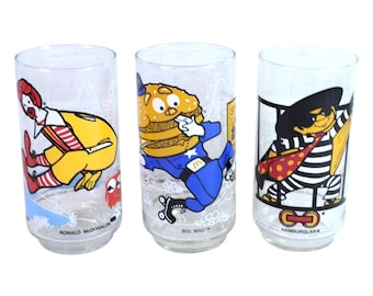 McDonald's Collector Glasses Hamburglar, Officer Big Mac, Ronald McDonald