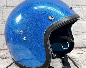 Vintage WFS Model 509 Blue Metalflake Motorcycle Helmet 1960s Japan