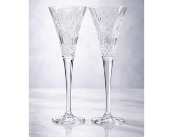 Waterford Millennium Prosperity Champagne Flutes Pair Crystal Wheat Sheaf 9 Inch