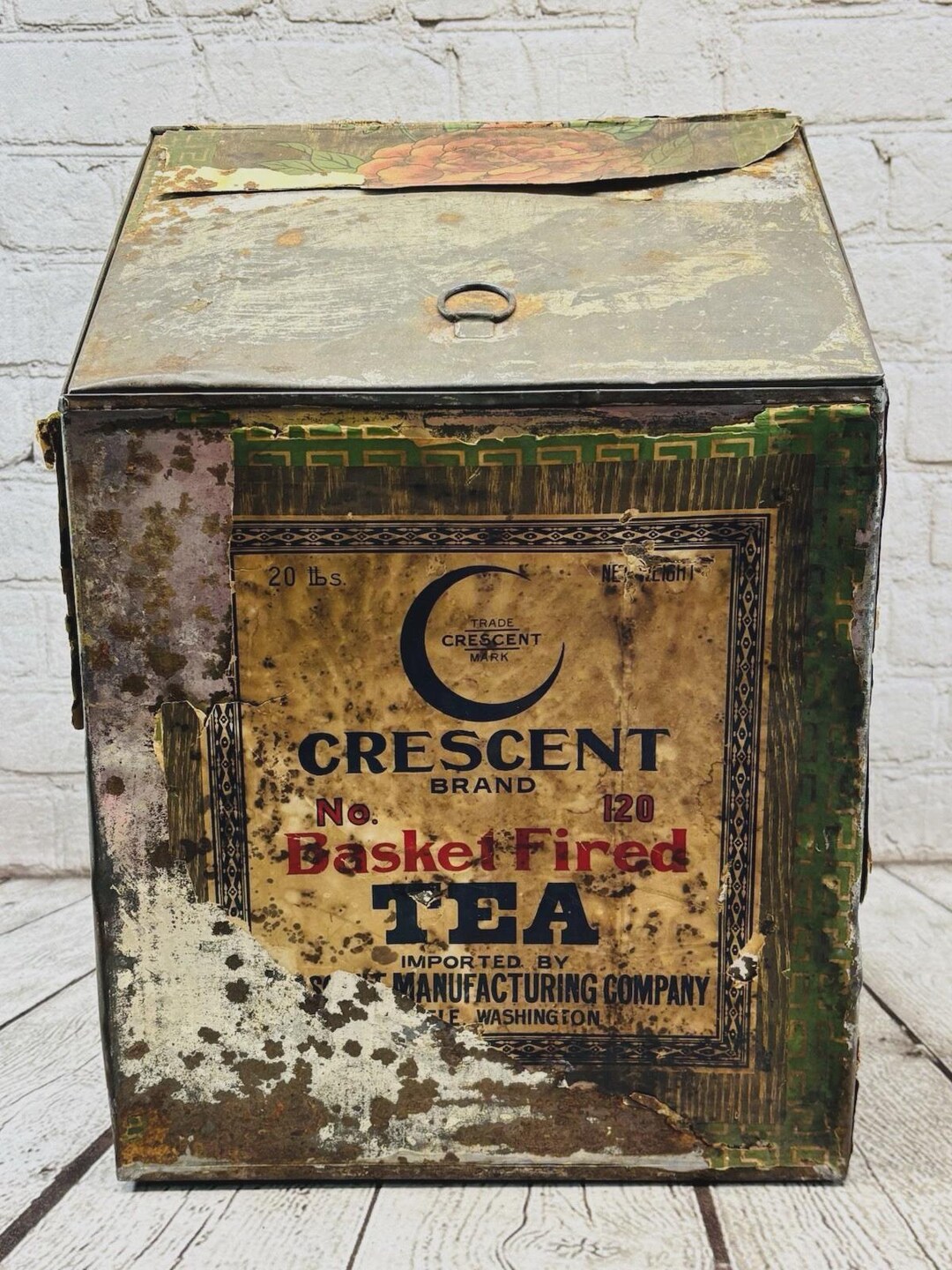 Rare Antique 20 Lb Crescent Tea Tin, Seattle General Store Advertising ...
