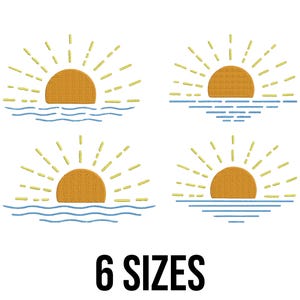 Sea Sunset Embroidery Design - Summer Beach Embroidery Design - Ocean Sunset Embroidery Design - Machine Embroidery Design Files - 6 Sizes