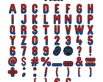Design de Bordado com Fonte de Aranha - Alfabeto com Letras, Números e Dígitos em Fonte de Teia de Aranha de Super-Herói - Arquivos de Bordado à Máquina - 8 Tamanhos