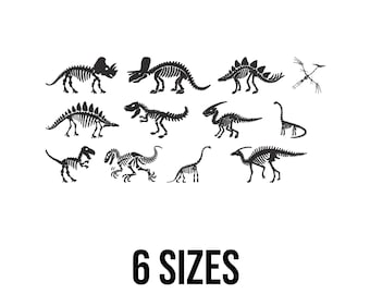 Desenho de Bordado Silhueta de Esqueleto de Dinossauro - Conjunto de Desenhos de Bordado de Dinossauro - Esqueleto de Dinossauro - Arquivos de Bordado à Máquina - 6 Tamanhos