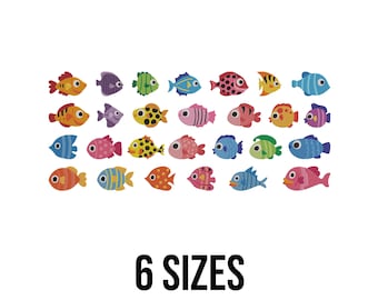 Desenho de Bordado de Peixe - Desenho de Bordado de Peixe Bebê - Desenho de Bordado de Peixes Fofos - Arquivos de Bordado Subaquático para Máquina - 6 Tamanhos