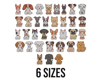 Conjunto de Bordados de Cachorros - Bordado de Cachorrinho Fofo - Bordado de Mini Cachorros - Arquivos de Bordado para Máquina de Bordado de Animais de Estimação - 6 Tamanhos