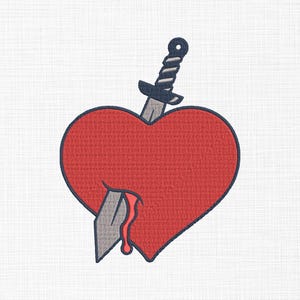 Sword Pierced Heart Embroidery Design - Heart Sword  Embroidery Files - Heart Pierced with Knife Machine Embroidery Design Files - 6 Sizes