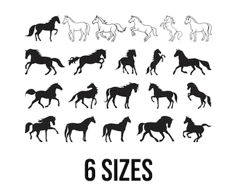 Desenho de bordado de cavalo - Desenho de bordado de silhueta de cavalo - Bordado de contorno de cavalo - Arquivos de desenho de bordado à máquina - 6 tamanhos