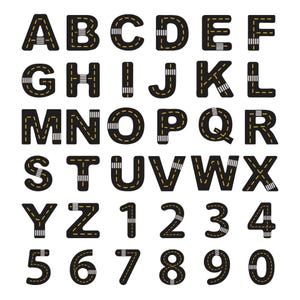 May include: A complete set of uppercase letters and numbers zero through nine, designed to look like black asphalt roads. Each character features a yellow dashed center line and white crosswalk markings, presented in a clean, grid-like layout.
