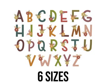 Floral Alphabet Embroidery Design - Floral Font Embroidery Design - Letter with Flower Embroidery-  Machine Embroidery Design Files -6 Sizes