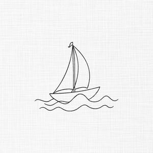 Sailboat in Wavy Water Embroidery Design - Sailboat Applique Embroidery Design - Sailboat Outlines Machine Embroidery Design Files - 5 Sizes