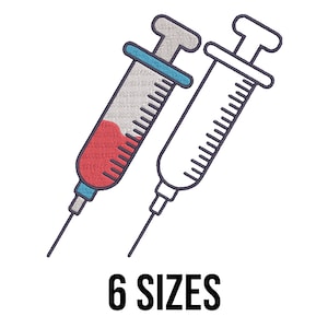 Syringe Embroidery Design - Injection Embroidery Design - Injection Applique Embroidery Design - Machine Embroidery Design Files - 6 Sizes