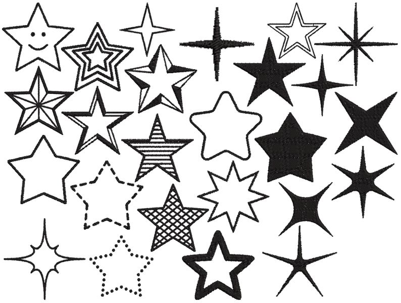 Stars Set Embroidery Design - Star Silhouette Embroidery Design - Star ...