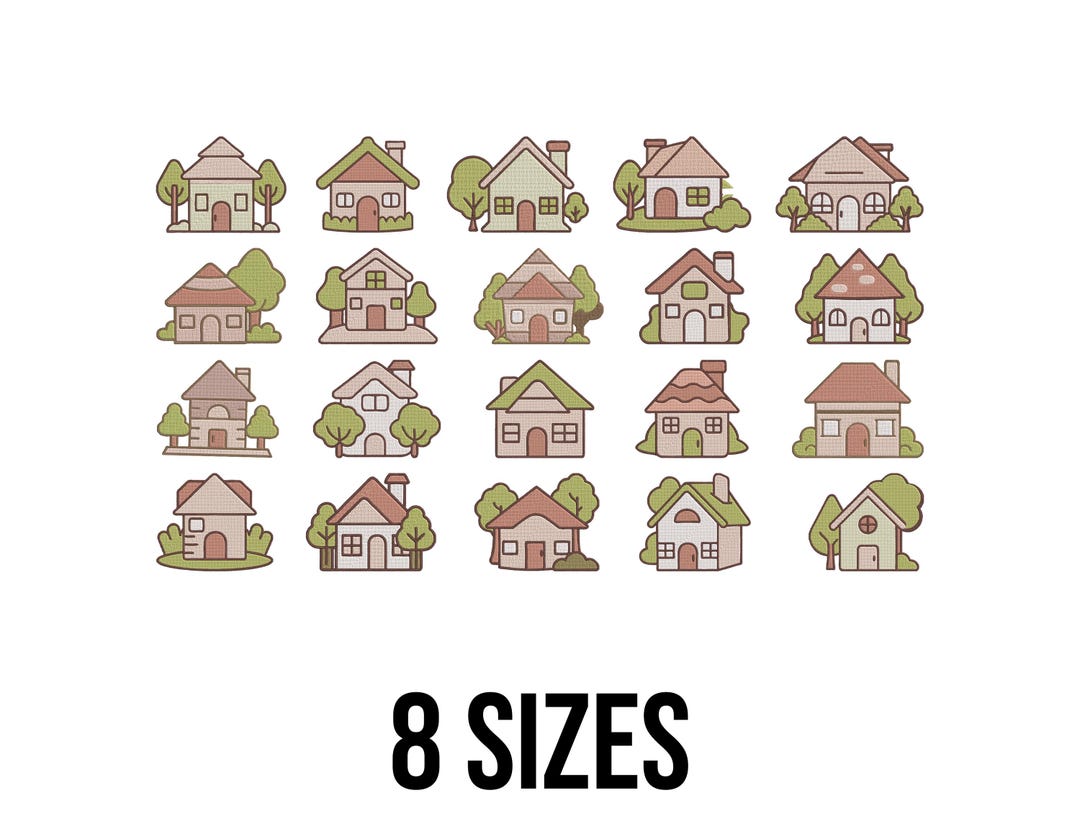 Home Embroidery Design - House Embroidery Design - House With Trees and ...