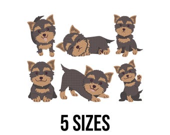 Cute Yorkshire Terrier Dog Set Embroidery Design - Cute Yorkshire Terrier Dog in Different Poses Machine Embroidery Design Files - 5 Sizes