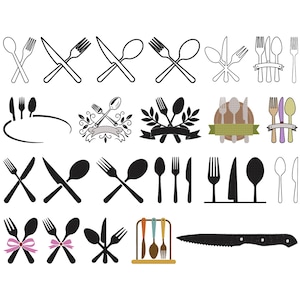 Set Of Cutlery Fork Knife Spoon Embroidery Design- Split Kitchen Embroidery Design- Kitchen Utensils Machine Embroidery Design Files -6Sizes