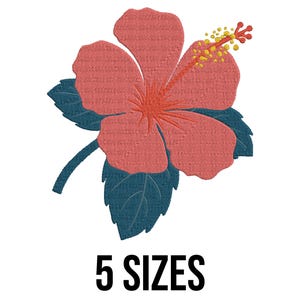 Beautiful Hibiscus Flower with Leaves Embroidery Design - Hibiscus Flower Embroidery Design- Floral Machine Embroidery Design Files -5 Sizes